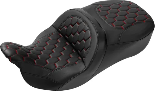 Vista 10 de C.C. RIDER Asiento de Cuero para Conductor y Pasajero - Asiento de Turismo de Gel Fat Diamond 2-Up Compatible con Harley Touring Road King Street
