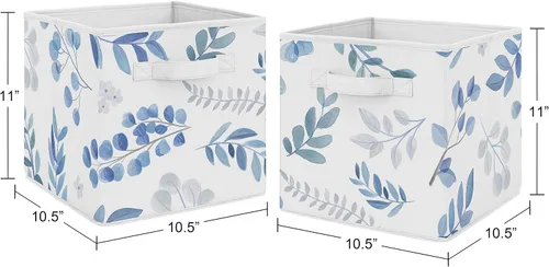 Vista 3 de Sweet Jojo Designs Cajas de almacenamiento plegables de tela con hojas florales, cajas organizadoras de juguetes para niños y bebés, juego de 2