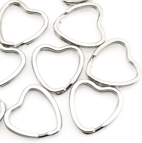 Vista 3 de 10 unids creativo llavero plano plata DIY metal llavero llavero aro bucle forma de corazón