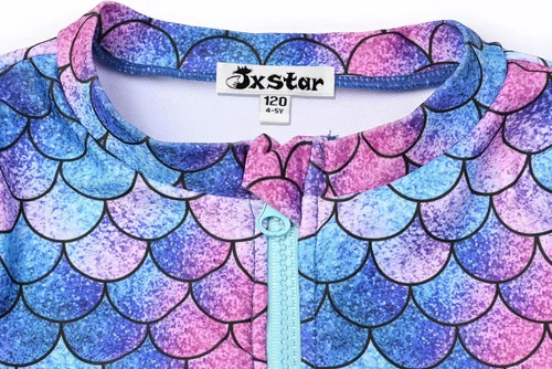 Vista 3 de Jxstar Traje de baño de una pieza con estampado de sirenaflamencofloral, UPF 50+ UV
