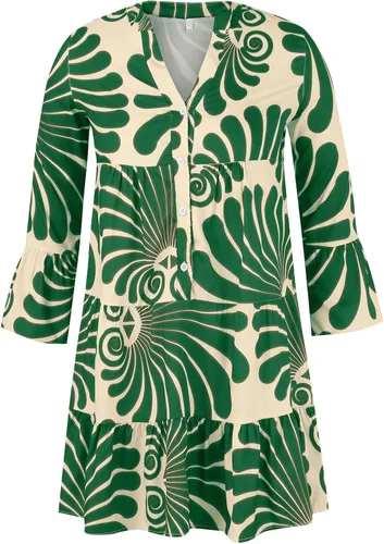 Vista 3 de HUANKD Vestidos de verano de jardín para mujer, sexy, cuello en V, manga corta, playa, falda de fiesta, vestidos de otoño para 2023, S-2XL