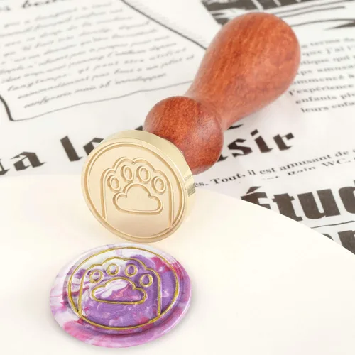Vista 6 de Yoption - Sello de cera de pata de gato, sello de sellado de mango de madera vintage con cabeza de latón para invitaciones de boda Brass Wax Stamp
