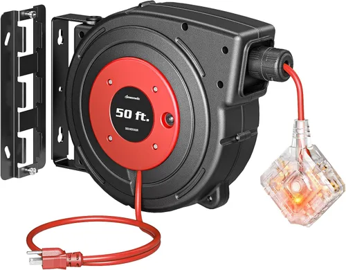 Vista 11 de DEWENWILS Carrete de cable de extensión retráctil de 50 pies con 6 tomas con conexión a tierra, cable de alimentación SJTOW resistente 14/3C
