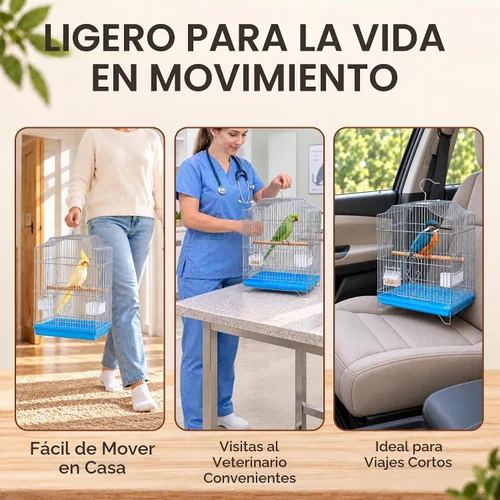 Vista 4 de Jaula para pájaros pequeña, jaula colgante plegable ligera con bandeja