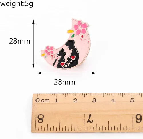 Vista 3 de Sailor Anime Moon Cosplay Pines Alfileres esmaltados de anime, broche de flor de rosa roja con diseño de luna, insignias de metal, regalos