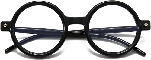 Vista 2 de Gleyemor Gafas redondas retro para hombres y mujeres, marcos de gafas circulares vintage, para disfraz, cosplay, lentes anti luz azul