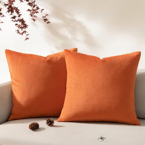 Vista 23 de Phantoscope Paquete de 2 fundas de almohada decorativas de terciopelo suave y cuadrado para sofá, color beige, 18 x 18 pulgadas, 17.7 x 17.7 in