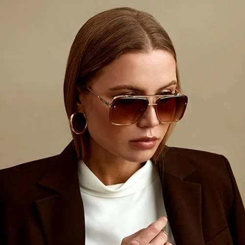 Vista 4 de TOPFOXX - Bella Coffee - Gafas de sol de aviador para mujer de gran tamaño - Revestimiento de protección total UV 400
