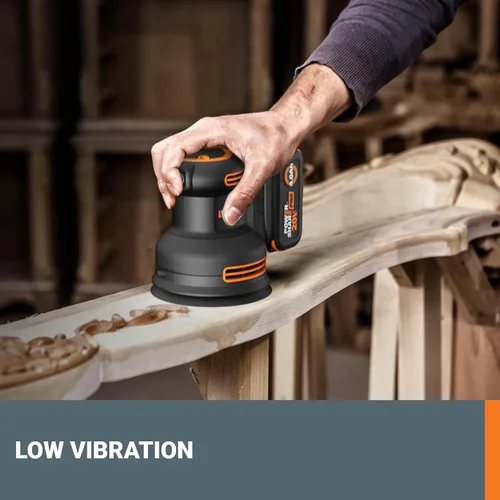 Vista 3 de WORX Lijadoras orbitales aleatorias inalámbricas WX823L.9 de 20 V, lijadora sin escobillas inalámbrica, papel de lija de grano 150/120/80, solo