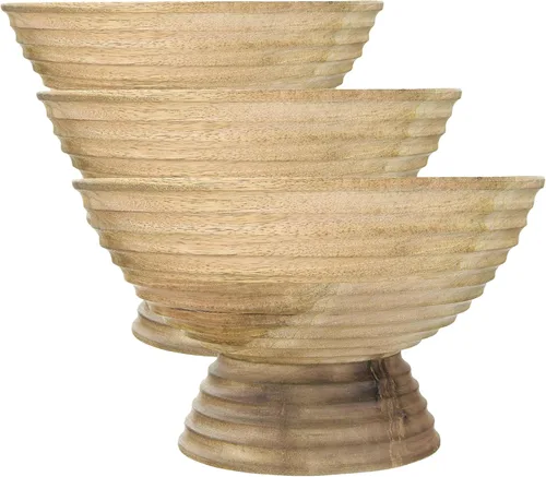 Vista 13 de Creative Co-Op - Tazón de servir con pedestal de madera estilo bohemio, acabado negro