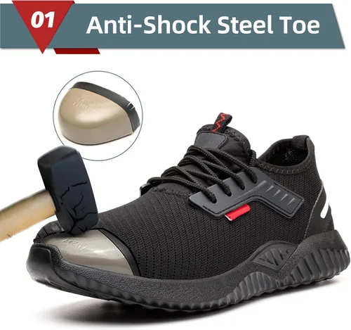 Vista 2 de Zapatos de punta de acero para hombre, ligeros, indestructibles, zapatos de trabajo para mujer, a prueba de pinchazos, cómodos zapatos de seguridad