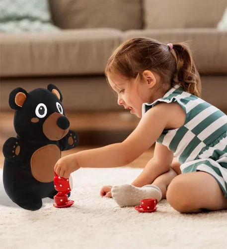 Vista 5 de DolliBu Snug-Mooshies - Peluche de oso negro de pie, súper esponjoso y suave, amigo de animales para niñas y niños, peluche mediano abrazable