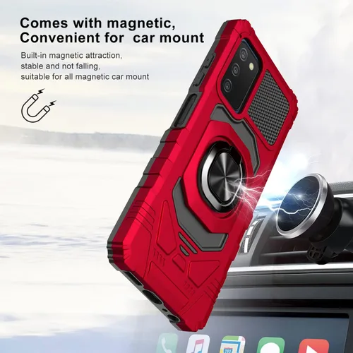 Vista 5 de Para Samsung Galaxy A03S, A03 SE 5G (SM-A037) - Funda protectora a prueba de golpes con soporte de anillo - RS7 Rojo