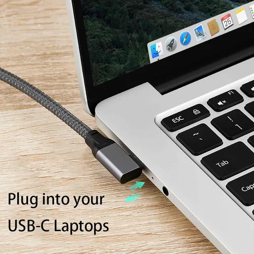 Vista 5 de Cable de extensión USB C de 90 grados, 6.6 pies de largo, adaptador de ángulo recto tipo C hembra macho, Awnuwuy USB 3.1 Gen 2 cable extensor