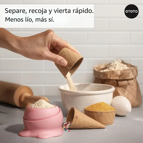 Vista 3 de OTOTO Coney - Juego de tazas medidoras de helado – Juego de tazas medidoras de plástico desmontables para hornear y cocinar, bonitas tazas medidoras