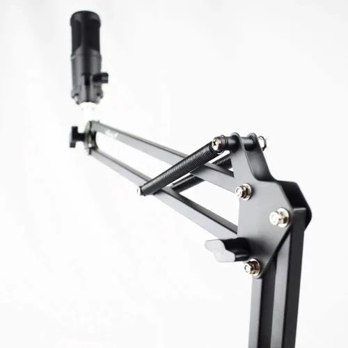 Vista 5 de Vault MS126-1 Soporte de brazo extensible de tijera para micrófono dinámico y condensador con soporte de clip de micrófono y abrazadera de montaje