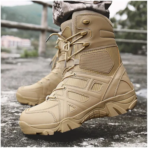 Vista 3 de Botas tácticas impermeables para hombre, botas militares de trabajo para el desierto, combate militar, botas de combate para senderismo
