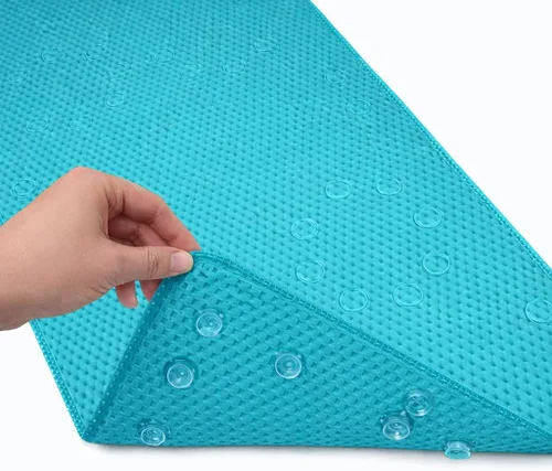 Vista 21 de Alfombra antideslizante para bañera, extragrande, de 36 x 17 pulgadas, con ventosas y orificios de drenaje, espuma suave, lavable a máquina