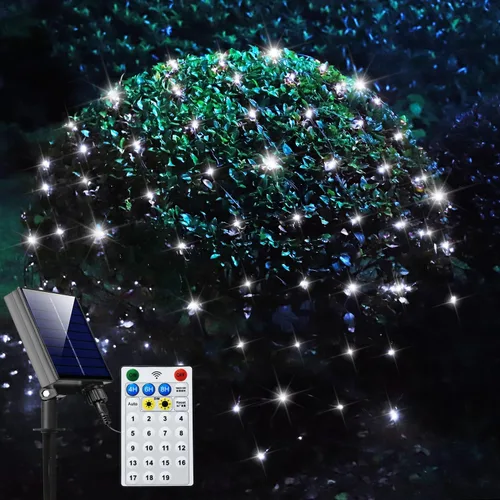 Vista 13 de Curyidy Red solar de luces de malla para exteriores, decoraciones de Navidad, cadena de 200 LED, impermeable, 19 modos para arbustos, vallas Rosado2
