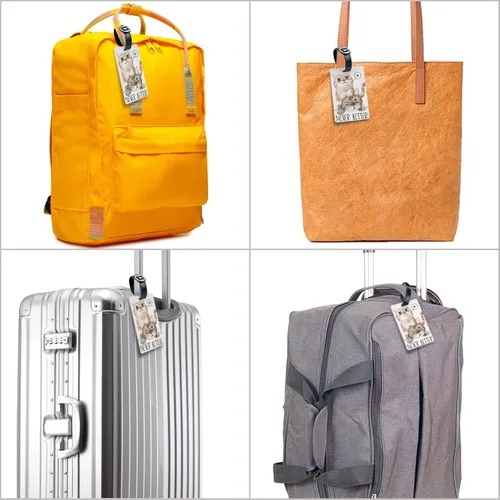 Vista 6 de Lindas etiquetas de mochila de gatos para niños y adultos, etiquetas de equipaje de animales pequeños y divertidos, etiquetas para maleta, 1 paquete