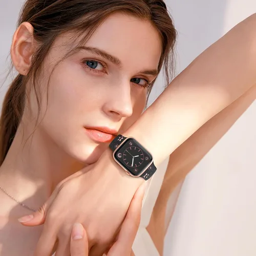 Vista 5 de Bandas con grabado floral compatibles con Apple Watch de 41mm 40mm 44mm 45mm 42mm 38mm 46mm 49mm para mujeres, correa deportiva de silicona suave