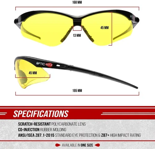 Vista 7 de Glove Station Optic Max Anti-Fog Safety Glasses for Men & Women Clear, Amber & Gray Lenses, Anti-Fog, Scratch-Resistant - ANSI Z87.1 Compliant