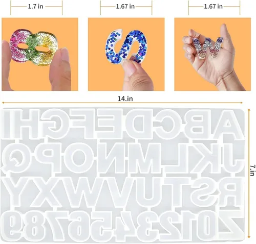 Vista 3 de Moldes de silicona para letras del alfabeto, molde de resina epoxi con números, bricolaje para hacer joyas artesanales, moldes de dijes para llavero