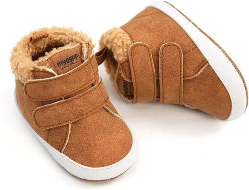 Vista 3 de COSANKIM Botines para bebé, zapatos de invierno para niña, forro de piel cálida, antideslizantes, con cordones, para recién nacidos, zapatos de cuna