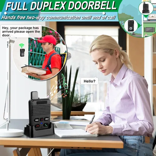 Vista 3 de Timbre inalámbrico, timbre inalámbrico impermeable dúplex completo mejorado, rango de 1000 pies, timbre comunicación bidireccional, 8 niveles