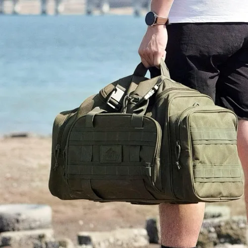Vista 2 de APRILBAY AB Tactical Series Duffle Bag Gym Travel Senderismo y Trekking Bolsa de deportes Bolsa de caza y pesca, Verde oscuro, Bolsa de lona