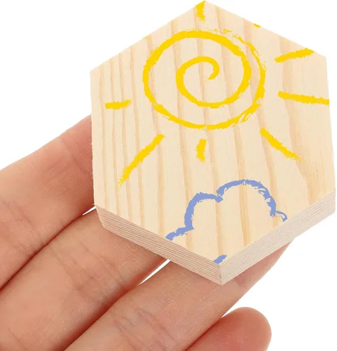 Vista 4 de 5pcs Hexagon Blocks Unfinished Wooden for Painting and Wood Burning
