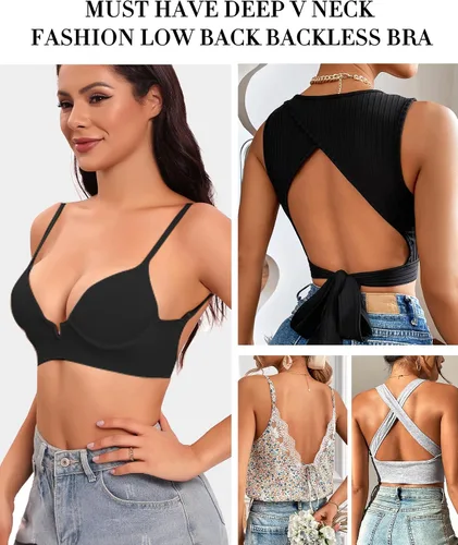 Vista 5 de Brasier de espalda baja para vestido sin espalda, brasier push up, sujetadores de escote en V profundo para mujer