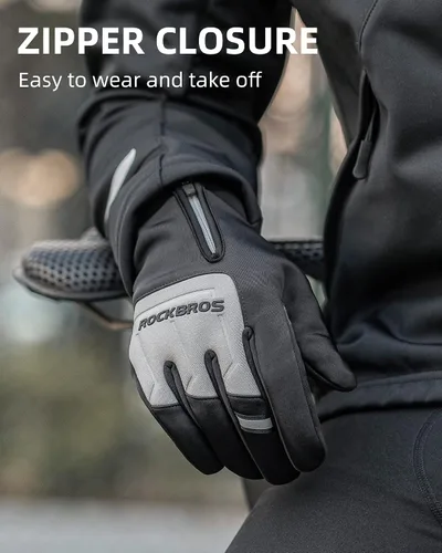 Vista 3 de ROCKBROS Guantes de ciclismo de invierno para hombre, guantes térmicos para correr para clima frío, guantes de esquí de invierno, guantes de nieve