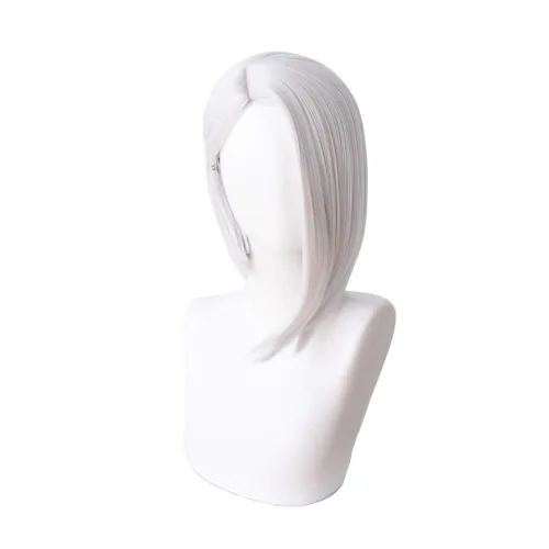 Vista 2 de Peluca de cosplay corta y recta, para mujer, color blanco y plateado, para Halloween, para juego