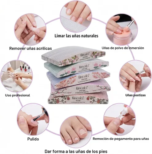 Vista 7 de 25 unidades de limas de uñas profesionales florales 80/100/150/180/240 grano, tablas de esmeril para uñas de gel y acrílicas, tablas de esmeril