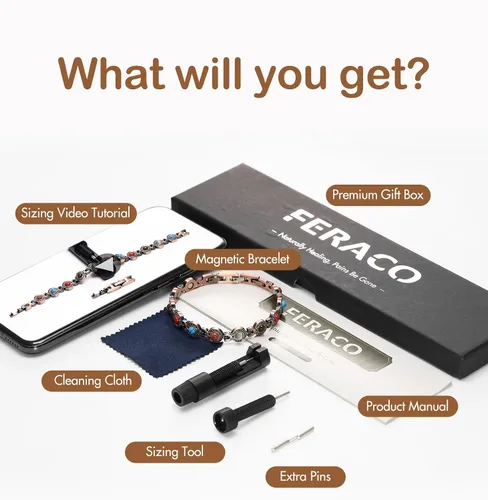 Vista 5 de Feraco Pulseras de Cobre Puro para Mujeres, Pulsera Magnética de Ultra Fuerza con Imanes de 3800 Gauss y Turquesa Natural y Piedras, Ajustable