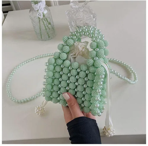 Vista 2 de Bolso de noche para mujer, lindo bolso de hobo bolso cruzado para mujer, bolso de perlas de diamantes de imitación, bolso tejido para fiesta, boda