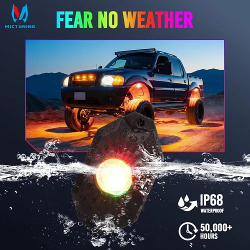Vista 5 de MICTUNING Kit de luces LED RGB 2025 mejorado, 8 cápsulas de luz neón multicolor con control remoto RF a prueba de agua 12V para autos, camiones