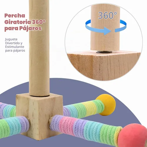 Vista 3 de Juguete de perca para loros mejorado, soporte giratorio de perca para pájaros con juguete de bola masticable para pájaros pequeños y medianos