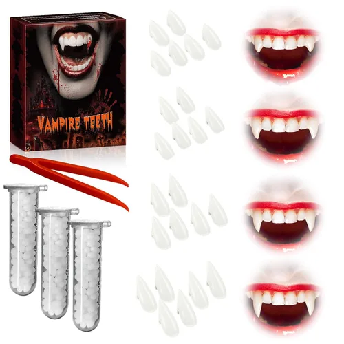Vista 8 de 6 pares de colmillos de dientes de vampiro para niños y adultos