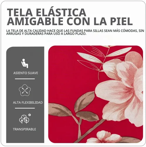 Vista 6 de Deisy Dee XL/extragrandes, fundas extraíbles y lavables, de Spandex suave, extra grandes para sillas de comedor para cocina (flor roja, 2)