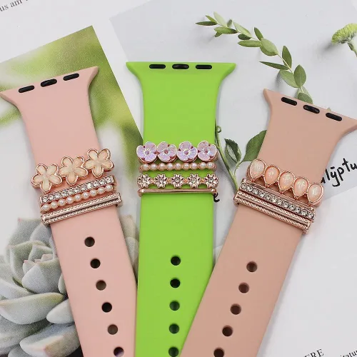 Vista 4 de 1 juego de abalorios de reloj para Apple Watch Series 9 8 SE 7 6 5 4 3 2 1 Correa de reloj Anillo decorativo