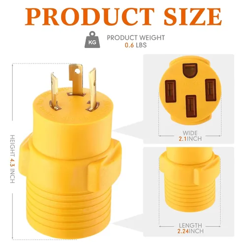 Vista 7 de Kanayu NEMA L5-30P a 14-50R Adaptador generador RV de 30 amperios a 50 Amarillo