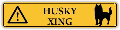 Vista 2 de Husky Xing - Letrero de metal de advertencia para perro, letrero de metal para cruzar el patio, decoración antigua de hierro personalizado