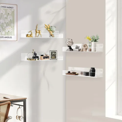 Vista 6 de Estante de especias acrílico transparente montado en la pared, estante flotante de 15 pulgadas con protectores de extremo extraíbles para armario