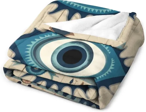 Vista 3 de Manta de mal de ojo, tribal bohemio, retro, súper suave, acogedora, cálida, manta decorativa para sala de estar, dormitorio, dormitorio