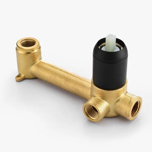 Vista 5 de SUMERAIN Grifo de lavabo de baño montado en la pared, acabado negro y dorado, grifo de lavabo con una sola manija y válvula áspera