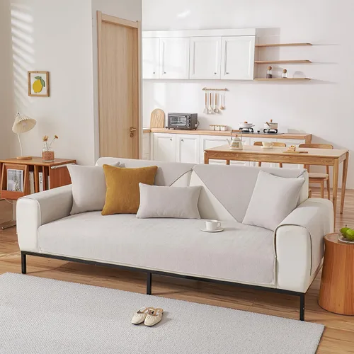 Vista 2 de STACYPIK Funda de sofá de espiga beige de verano, funda de sofá antideslizante refrescante para perros, protector de muebles para sofá de 2 a 3