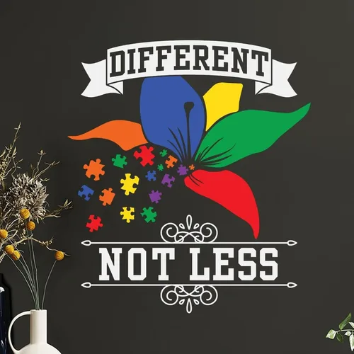 Vista 2 de Calcomanía de vinilo para pared, diseño de flores, rompecabezas de diferentes no menos, para autismo, rompecabezas de pared, calcomanías de pared