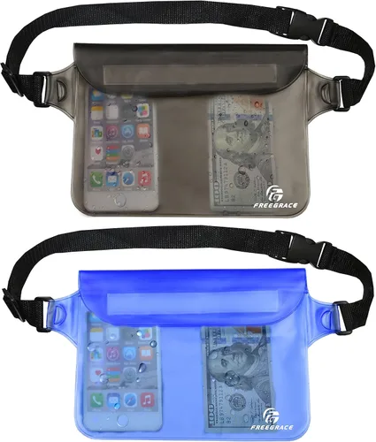 Vista 12 de Freegrace Juego de bolsas impermeables con correa para la cintura/funda para mantener tu teléfono y objetos de valor secos y seguros. Bolsas secas